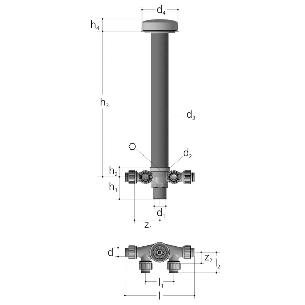 UP-Verteilventil 4-fach, Eingang hinten