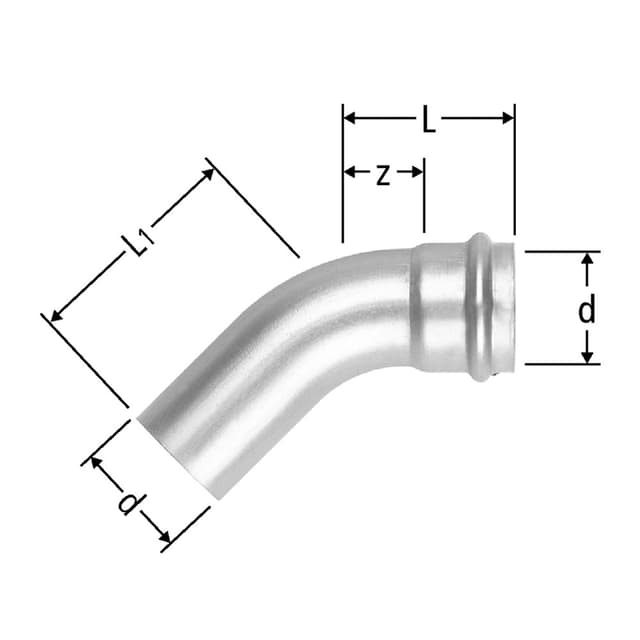 Optipress-Inox-Bogen 45°
