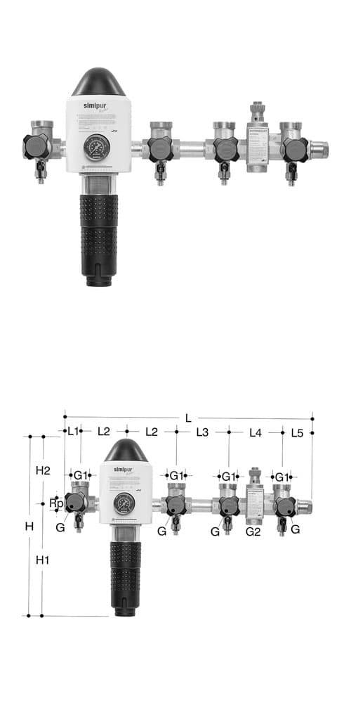 Verteilbatterie Simibloc Master PN16, rückspülbar