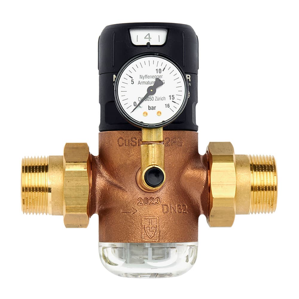 Druckreduzierventil mit Manometer und Druckknopf-Hahn 4 bar PN16